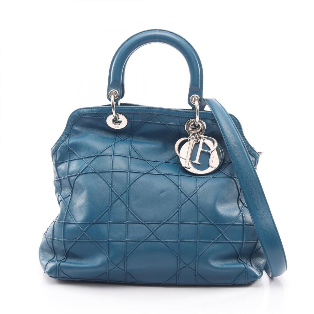 Christian Dior Granville Cannage Handbag Leather Blue